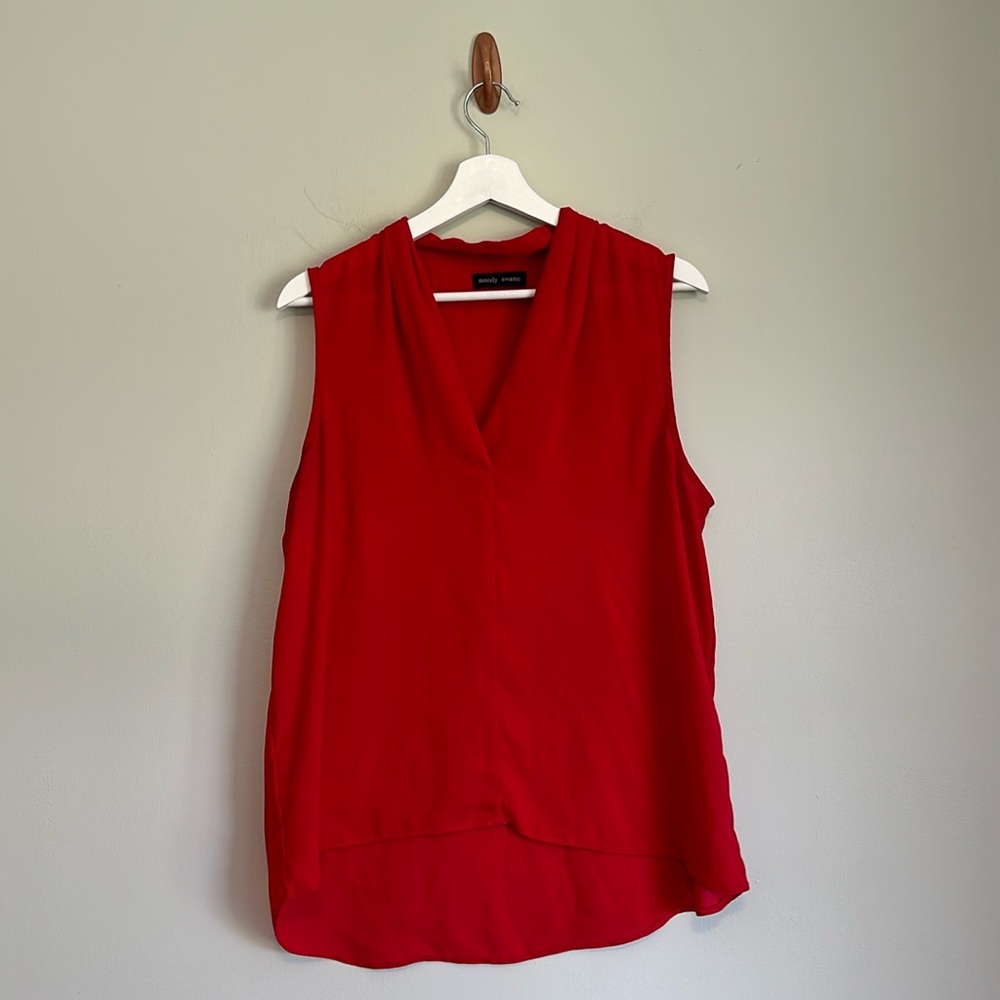 Red v-neck short sleeved blouse